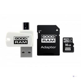 Karta pamięci z adapterem i czytnikiem kart GoodRam All in one M1A4-0160R12 (16GB; Class 10; Adapter, Czytnik kart MicroSDHC, Ka