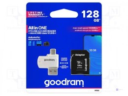 Karta pamięci z adapterem i czytnikiem kart GoodRam All in one M1A4-1280R12 (128GB; Class 10; Adapter, Czytnik kart MicroSDHC, K