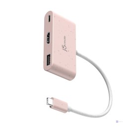 Stacja dokująca j5create Eco-Friendly USB-C to HDMI & USB Type-A with Power Delivery 1xHDMI/1xUSB 3.1/1xUSB-C; kolor różowy JCA3