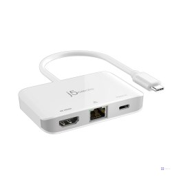 Stacja dokująca j5create USB-C to 4K HDMI Ethernet Adapter 1x4K HDMI/1xUSB-C/1xRJ45 Gigabit; kolor biały JCA351-N