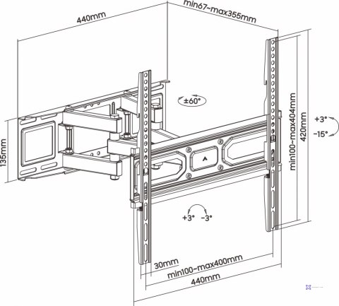 UCHWYT DO TV LED/LCD 32-70" 40KG AR-89 reg. pion/poziom 67-355mm