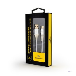 Kabel USB 2.0 - typ C (AM/CM) oplot tekstylny 2m biały Gembird