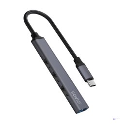 SAVIO HUB USB-C - 3 X USB-A 2.0, 1 X USB-A 3.0, SZARY, AK-71