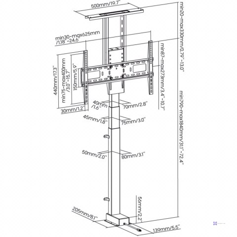 UCHWYT TV-WINDA STEROWANY ELEKTRYCZNIE AR-93M MOBILNY 60KG max 80" VesaMax600x400