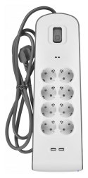 Listwa zasilająca Belkin Power Surge 8-PORT + 2xUSB-A 2.4A 900J Grey/White Schuko