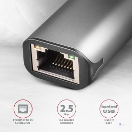 Karta sieciowa Axagon ADE-25RC USB3.2 Gen 1 Type-C / 2.5 Gigabit Ethernet 10/100/1000/2500 szara