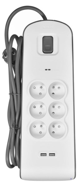 Listwa zasilająca Belkin Power Surge 6-PORT + 2xUSB-A 2.4A 650J Grey/White