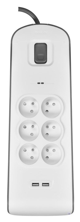 Listwa zasilająca Belkin Power Surge 6-PORT + 2xUSB-A 2.4A 650J Grey/White