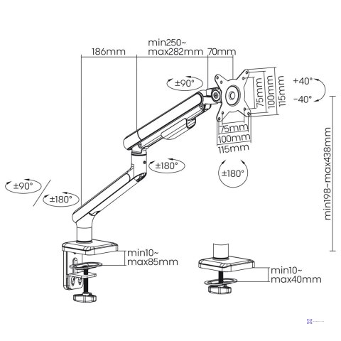 ERGO OFFICE UCHWYT BIURKOWY DO MONITORA LCD ER-751 17-32" 9KG, SPRĘŻYNA GAZOWA