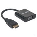 Adapter MANHATTAN HDMI-St.> VGA-Bu. [bk] Polybag