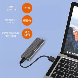 QOLTEC OBUDOWA NA DYSK SSD M.2 | SATA | NGFF | USB-C | SUPER SPEED | 2TB | SZARY