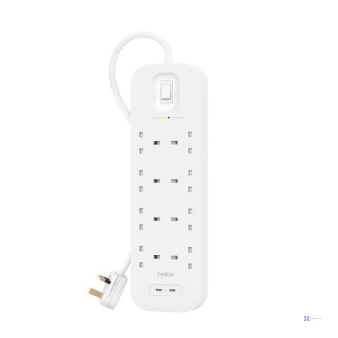 Listwa zasilająca Belkin Power Surge 8-PORT + 2xUSB-C 30W 900J 2m White