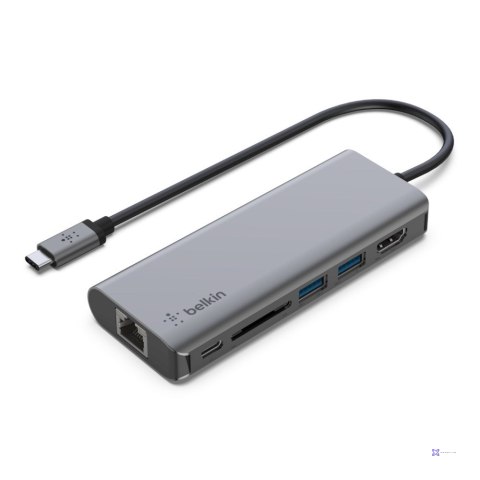 Hub Belkin Connect USB-C 6-in-1 Multiport Adapter 1x4k HDMI/2xUSB-A/1xUSB-C PD3.0/1xRJ45 Gigabit/1xCard reader Grey