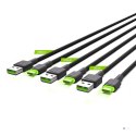 GREEN CELL ZESTAW KABLI KABGCSET01 3X KABEL GC RAY USB - USB-C 30CM, 120CM, 200CM, ZIELONY LED