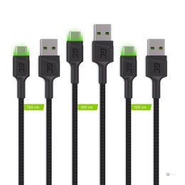 GREEN CELL ZESTAW KABLI KABGCSET02 3X KABEL GC RAY USB - USB-C 120CM, ZIELONY LED