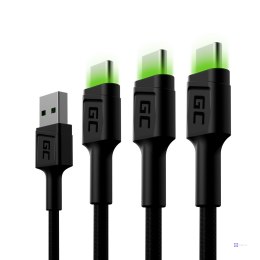 GREEN CELL ZESTAW KABLI KABGCSET03 3X KABEL GC RAY USB - USB-C 30CM, ZIELONY LED