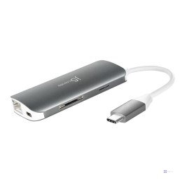 Stacja dokująca j5create USB-C Multi Adapter (9 function in 1) 1x4K HDMI/3xUSB 3.1/1xUSB-C/Card Reader/1xRJ45 Gigabit; kolor sre