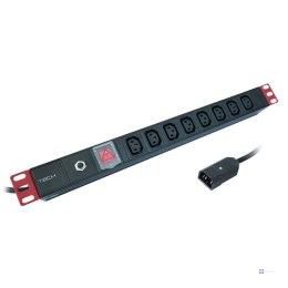 Techly I-CASE STRIP-8C rozdzielacz zasilania PDU 8 x gniazdo sieciowe 1U Czarny