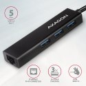 Axagon HMC-GL3A USB-C-Hub 3x USB-A Gbit-LAN schwarz USB 3.2 Gen 1 (3.1 Gen 1) Type-C 5000 Mbit/s Czarny