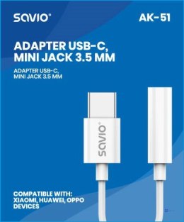 SAVIO ADAPTER USB-C - MINI JACK 3,5 MM (F) AK-51