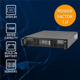 QOLTEC ZASILACZ AWARYJNY UPS DO RACK 1KVA | 1000W | POWER FACTOR 1.0 | LCD | EPO | USB | ON-LINE