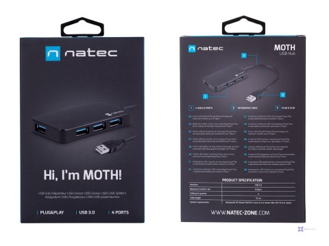 Hub NATEC Moth NHU-1342 (4x USB 3.0; kolor czarny)