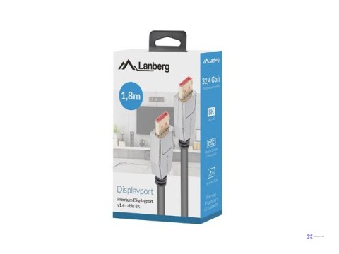 LANBERG KABEL DISPLAYPORT M/M 20PIN V1.4 1.8M 8K CA-DPDP-20CU-0018-BK