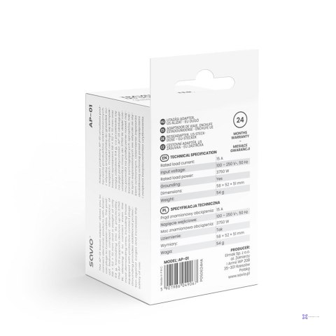 SAVIO ADAPTER PODRÓŻNY, GNIAZDO US - WTYK EU AP-01
