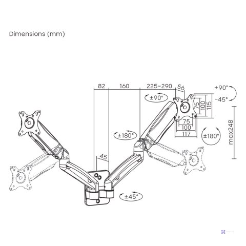 MACLEAN UCHWYT NAŚCIENNY NA DWA MONITORY 17-32'', 9KG MAX, SPRĘŻYNA MECHANICZNA MC-988