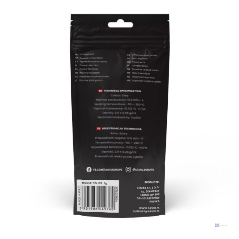 SAVIO PASTA TERMOPRZEWODZĄCA 13,5W/MK, 1G TG-03