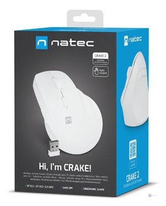 NATEC MYSZ WERTYKALNA CRAKE 2 BEZPRZEWODOWA 2400DPI BT 5.2 +2.4GHZ BIAŁA