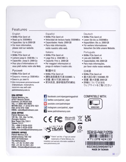 SSD Patriot Viper P400 Lite M.2 PCI-Ex4 NVMe 1000GB