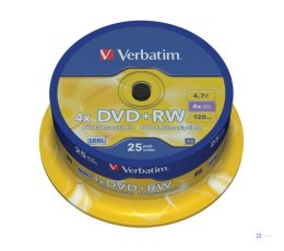 Płyty DVD+RW Verbatim 4x 4.7GB (Cake 25) MATT SILVER