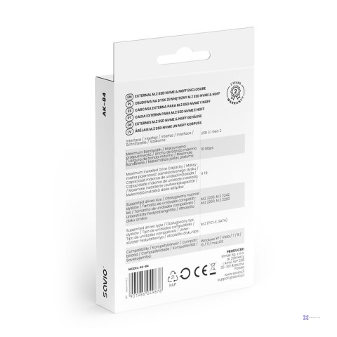 SAVIO OBUDOWA NA DYSK ZEWNĘTRZNY M.2 SSD NVME & NGFF COMBO AK-84