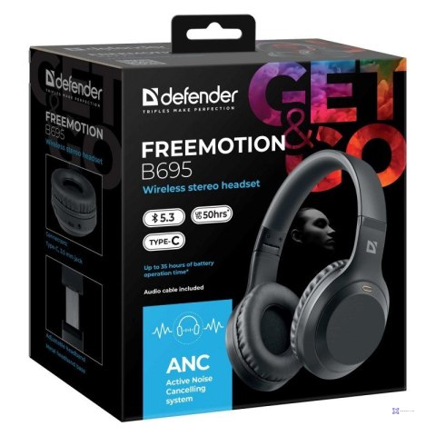 DEFENDER SŁUCHAWKI BLUETOOTH FREEMOTION B695 ANC CZARNE