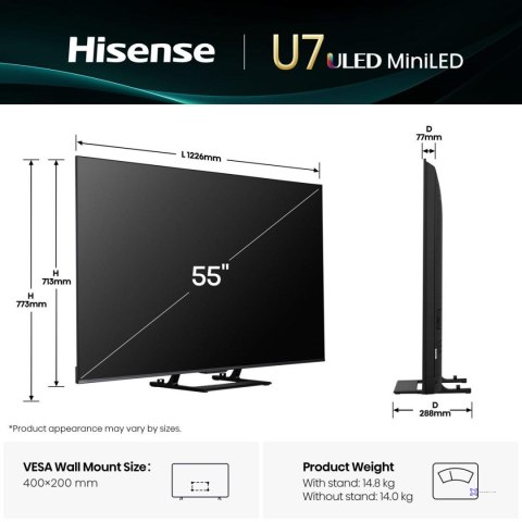 Telewizor Hisense 55U7Q ULED 55'' 4K Ultra HD 144Hz VIDAA Dolby Vision Czarny