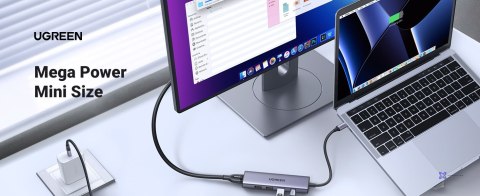 Ugreen Wielofunkcyjny HUB 5w1 USB-C - HDMI 1.4 / 3 x USB-A / USB-C PD 100W CM511 - szary