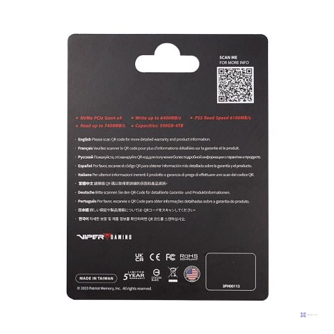Patriot Viper VP4300L M.2 PCI-Ex4 NVMe 2TB 7.2 / 6.