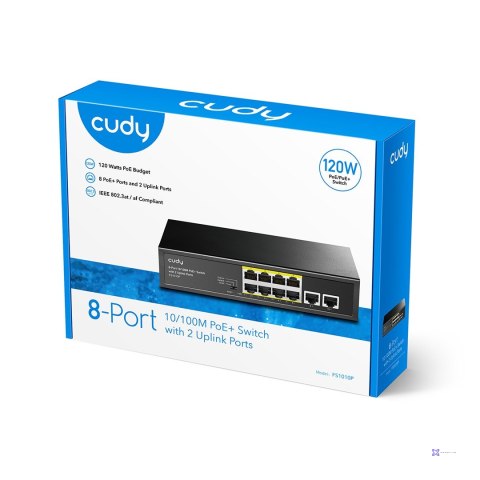 Switch CUDY FS1010P 8-Port 10/100M PoE+ 120W 2xUplink