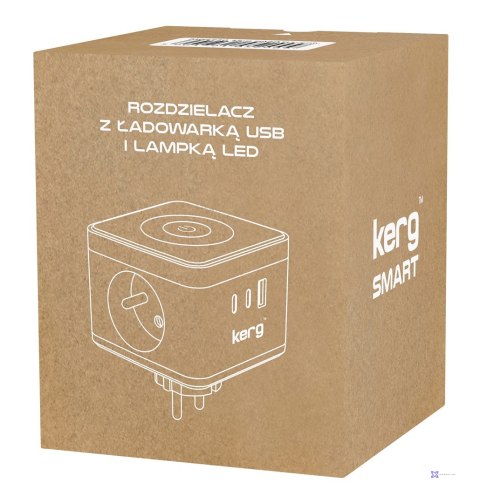 Kerg smart - kostka zasilająca 2-gniazdowa + ładowarka USB-A+USB-C + lampka LED 16A/250V~
