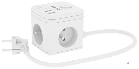 Kerg smart - kostka zasilająca 3-gniazdowa + ładowarka USB-A+USB-C 1,5m 3×1,5mm2 H05VV-F 16A/250V~