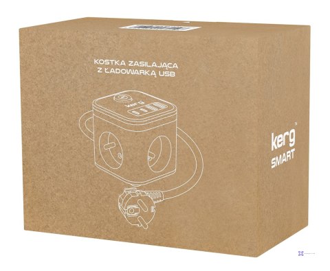 Kerg smart - kostka zasilająca 3-gniazdowa + ładowarka USB-A+USB-C 1,5m 3×1,5mm2 H05VV-F 16A/250V~