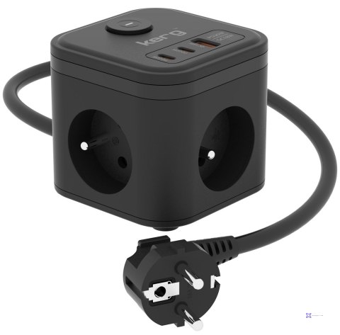 Kerg smart - kostka zasilająca 3-gniazdowa + szybka ładowarka USB-A+USB-C 1,5m 3×1,5mm2 H05VV-F 16A/250V~