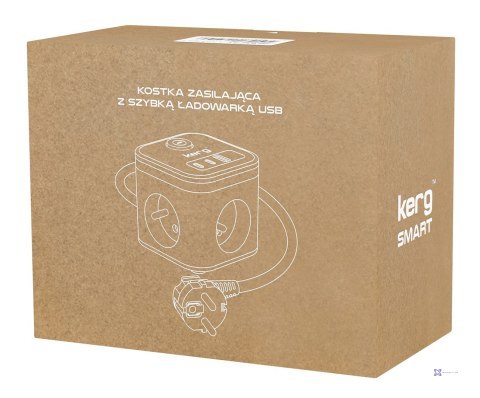 Kerg smart - kostka zasilająca 3-gniazdowa + szybka ładowarka USB-A+USB-C 1,5m 3×1,5mm2 H05VV-F 16A/250V~