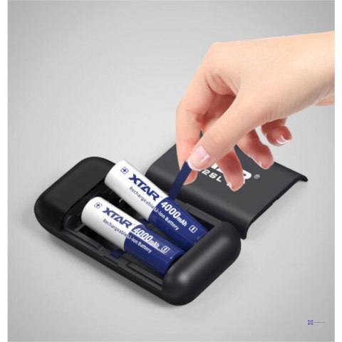 XTAR ŁADOWARKA Z FUNKCJĄ POWER BANK DO AKUMULATORÓW CYLINDRYCZNYCH LI-ION 18650/20700/21700 CZARNA - 2 KANAŁY PB2SLV2