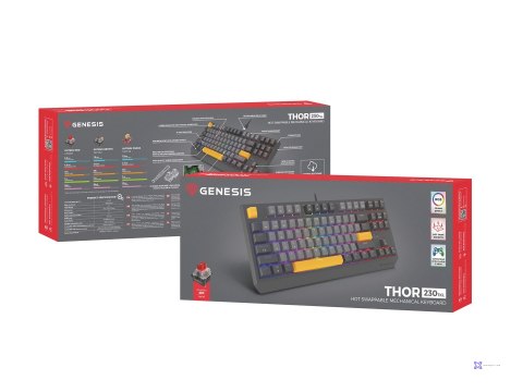 KLAWIATURA DLA GRACZY GENESIS THOR 230 TKL ANCHOR GRAY NEGATIVE US RGB MECHANICZNA OUTEMU RED (WYPRZEDAŻ)