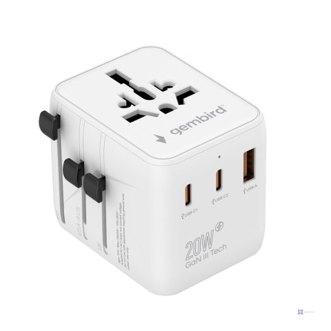 GEMBIRD UNIWERSALNY ADAPTER PODRÓŻNY 20 W, BIAŁY