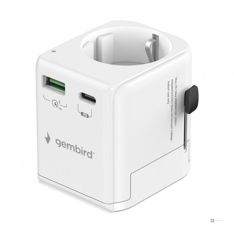 GEMBIRD UNIWERSALNY ADAPTER PODRÓŻNY Z UZIEMIENIEM 20 W, BIAŁY