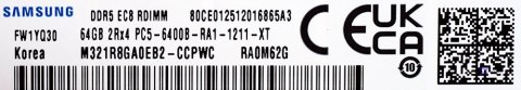 Samsung RDIMM DDR5 64GB 2Rx4 6400MHz PC5-51200 ECC REGISTERED M321R8GA0EB2-CCP