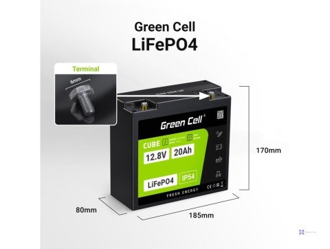 GREEN CELL AKUMULATOR LIFEPO4 CUBE 20AH 12V/12.8V 256WH LFPGC12V20AH